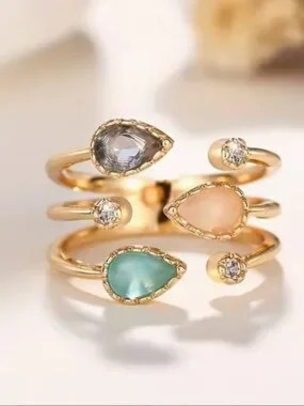 Golden Pastel Gemstone Adjustable Cocktail Ring